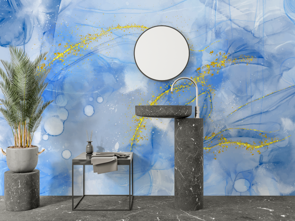 Papier peint abstrait bleu salle de bain salle bain