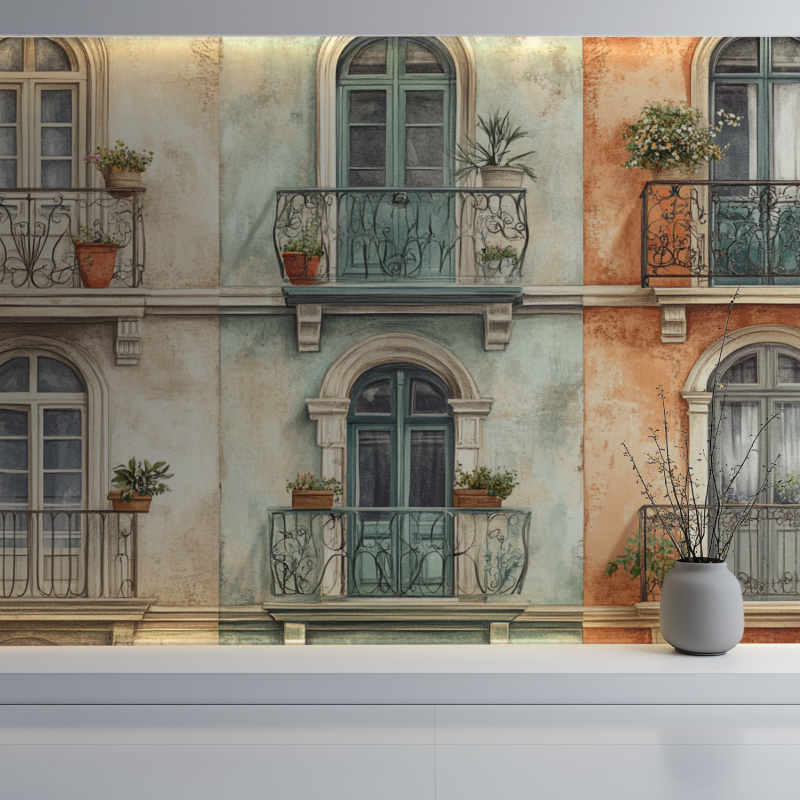 Papier peint vintage front mur blanc