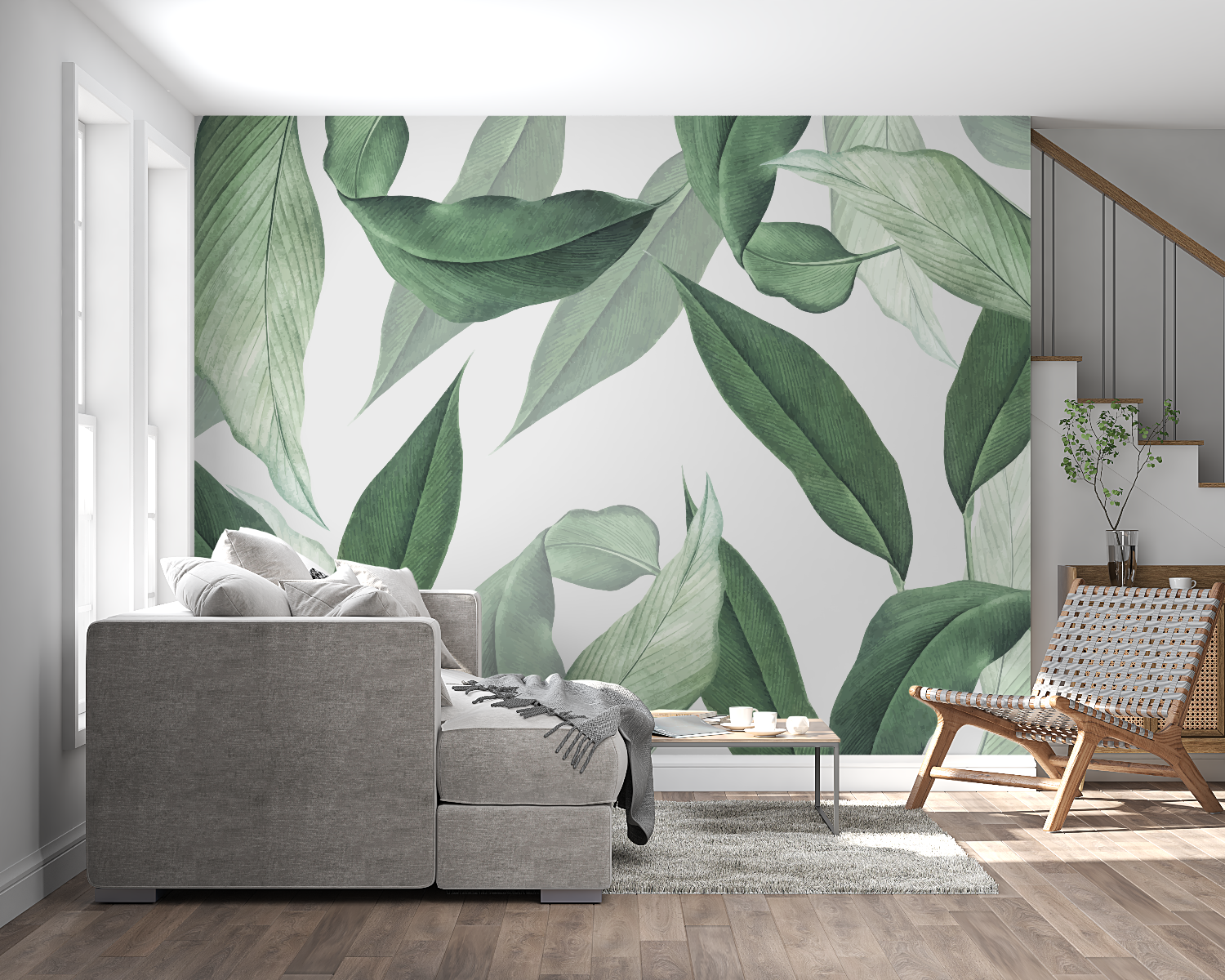 Papier Peint Vert Feuille - chambre adulte