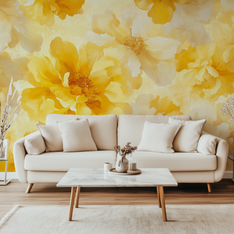Papier peint vintage jaune fleur canape simple