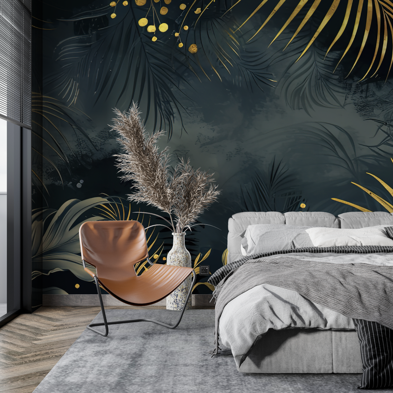 Papier Peint Noir Et Or Jungle - tendance mur