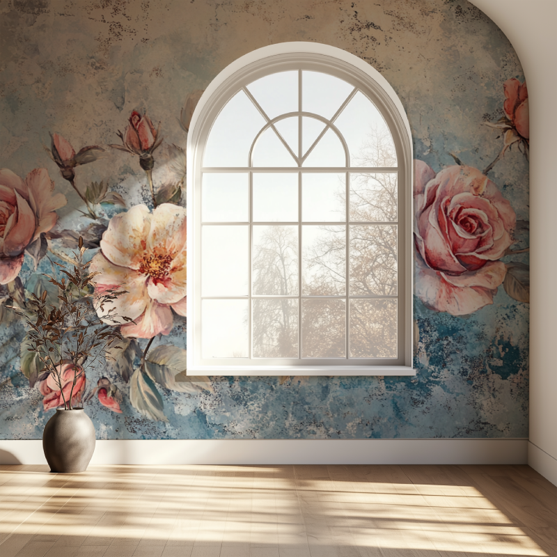 Papier peint fleur vintage fenetre papier
