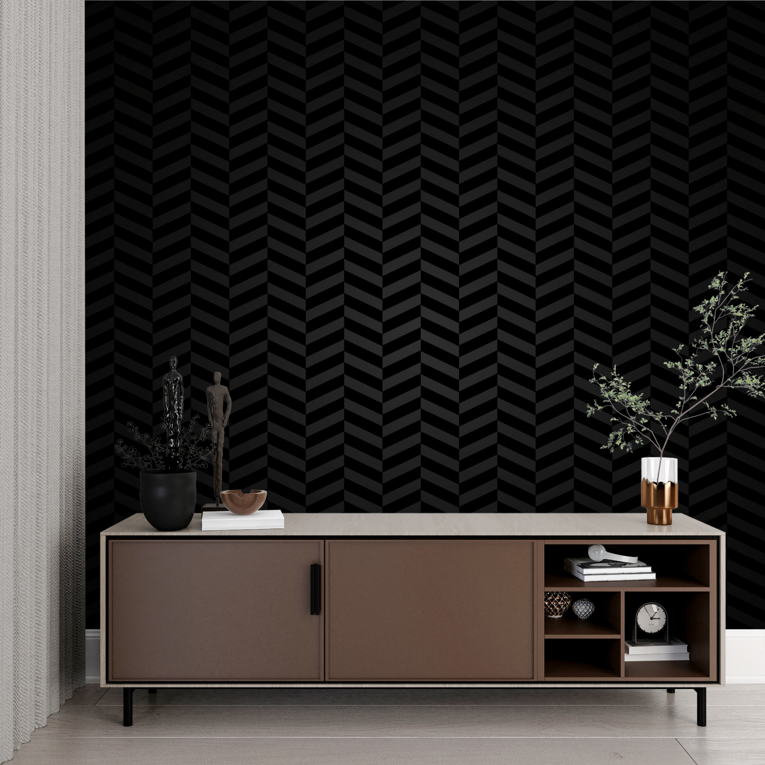 Papier Peint Chevron Noir - contemporain