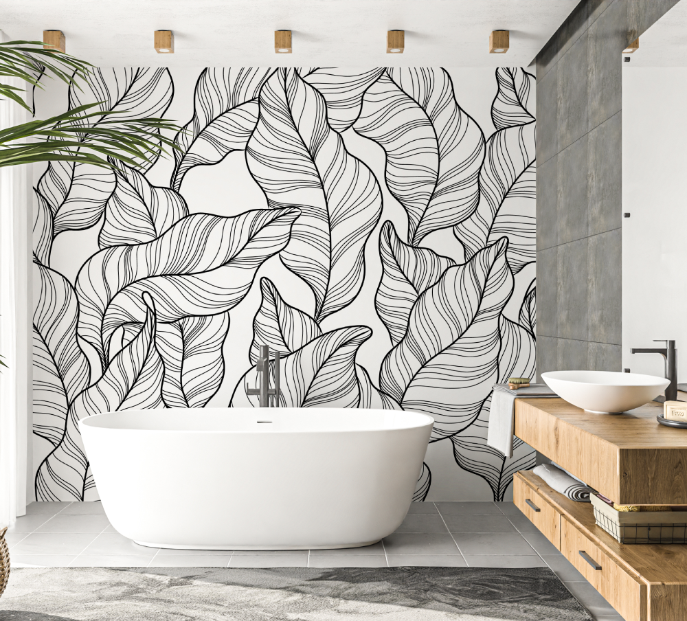 Papier peint noir et blanc sall... bain salle de bain papier
