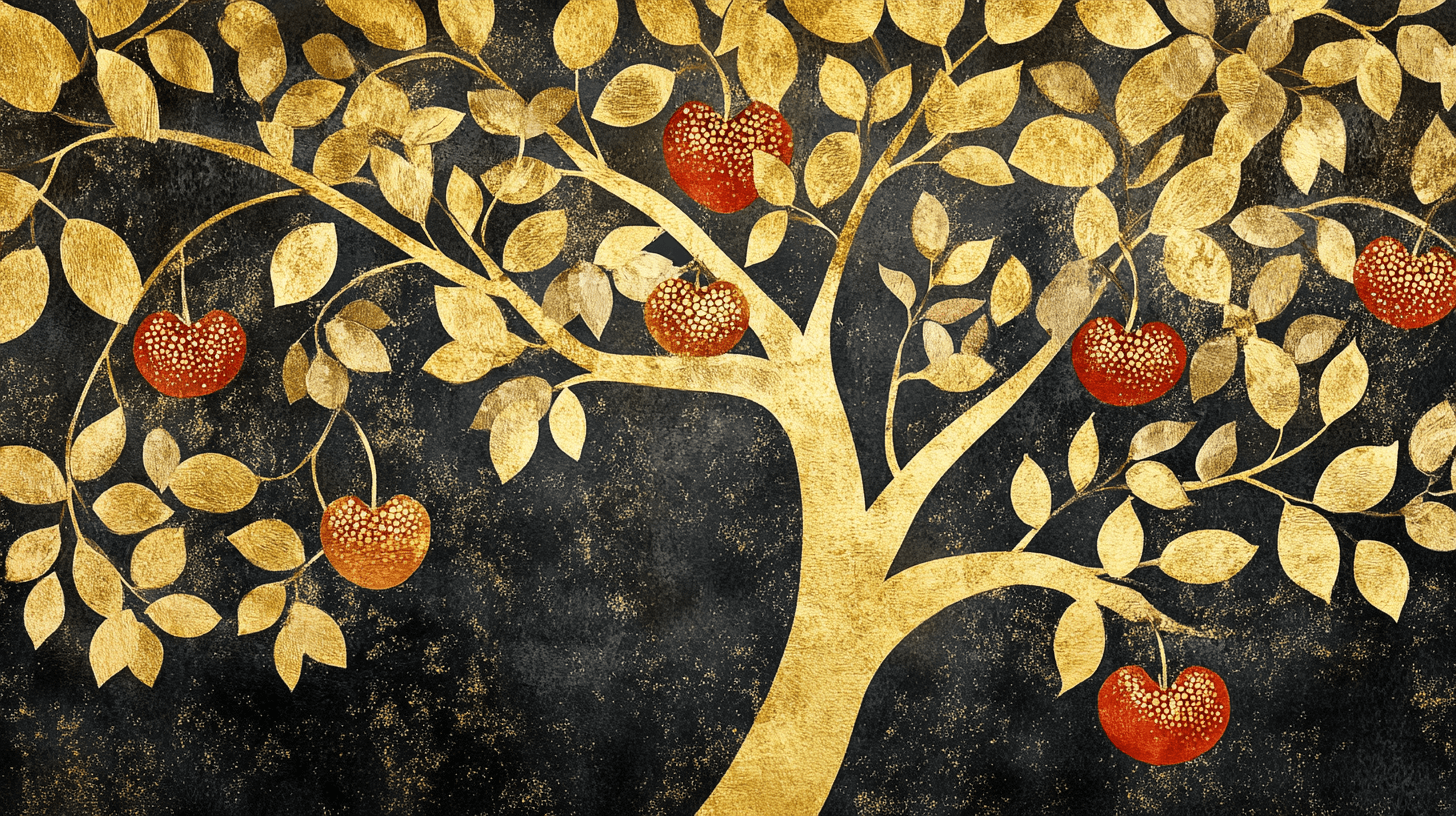 Papier Peint Arbre Fruit Doré