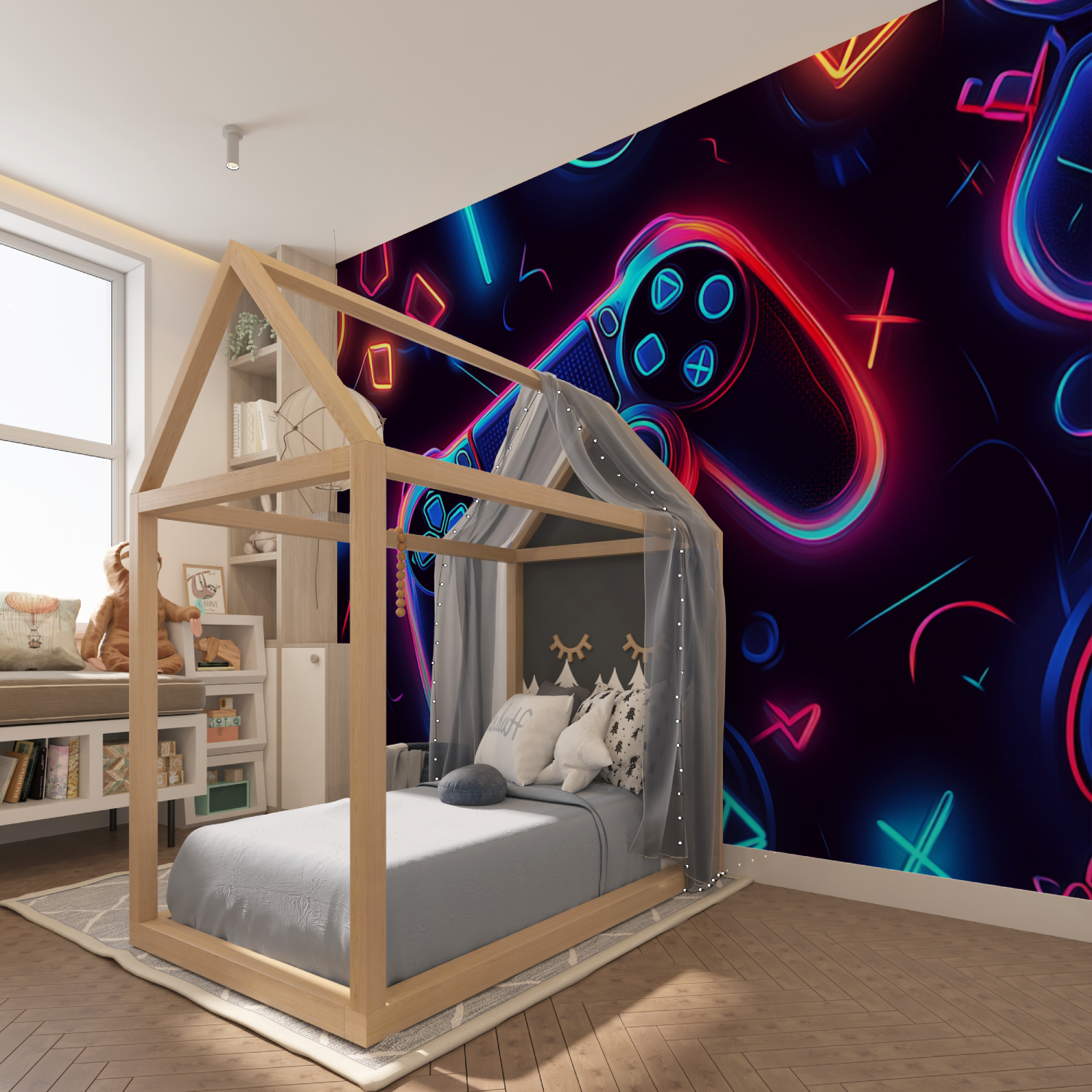 Papier peint symboles gaming neon tapisserie hero