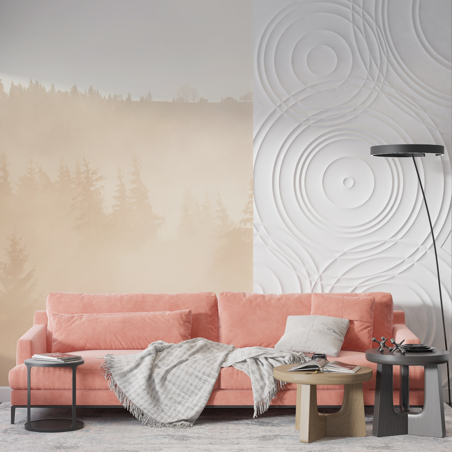 Papier peint cocooning foret beige chaud mur