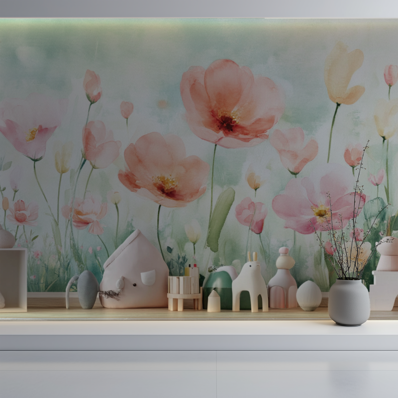 Papier peint fleurie vintage mur blanc
