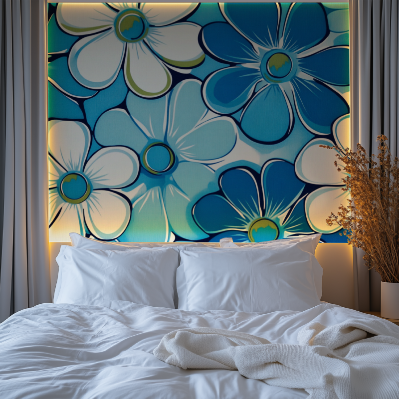 Papier peint fleur vintage bleu hippy chambre tendanc