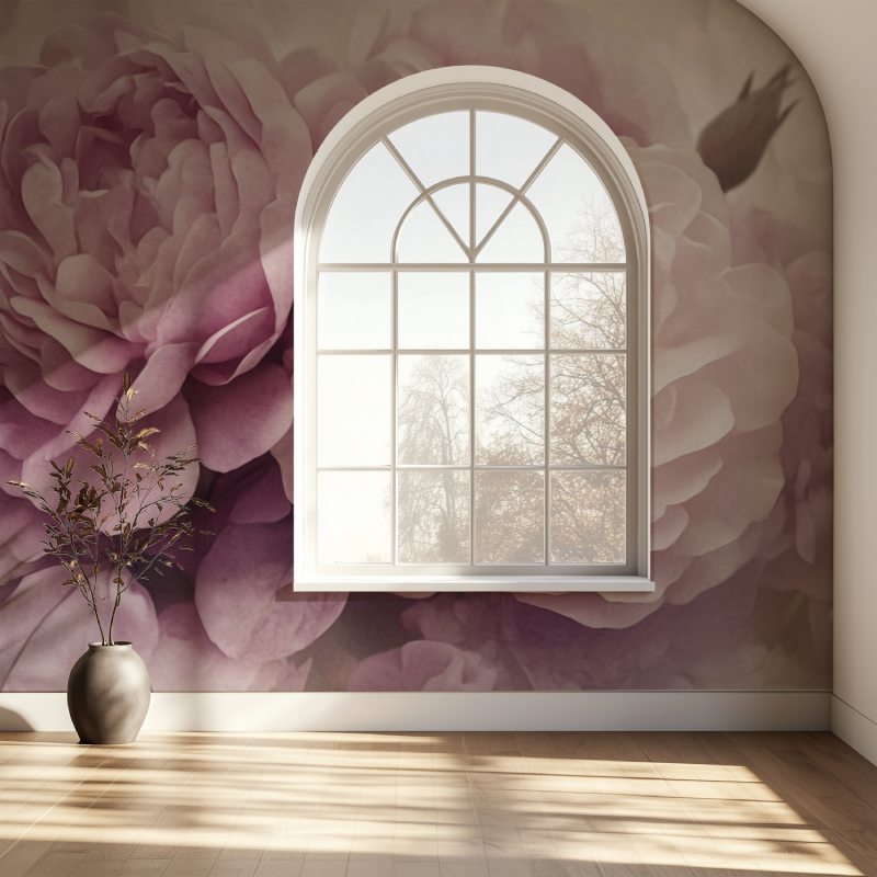 Papier peint grosses fleurs vintage fenetre papier