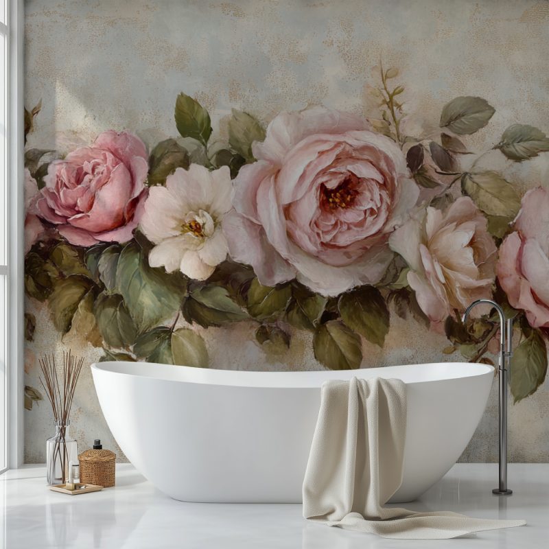 Papier peint vintage fleur sdb