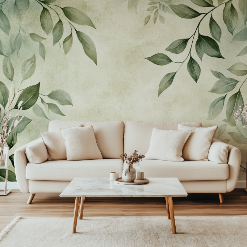 Papier peint vintage feuilles canape simple