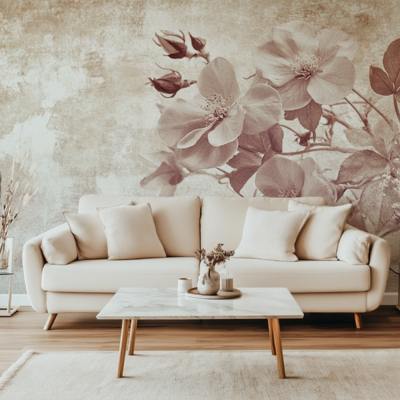 Papier peint vintage fleurs canape simple