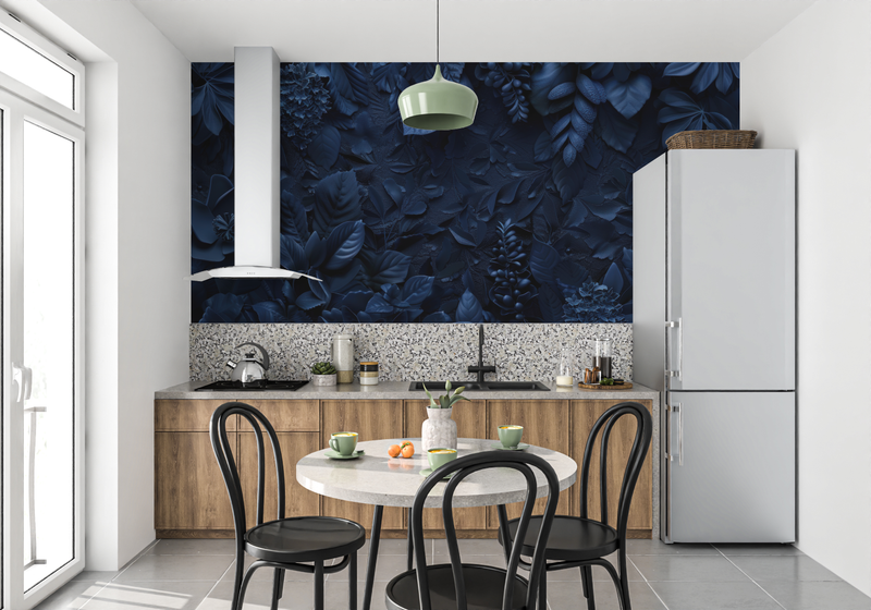 Papier Peint Bleu Nuit Chambre - mur cuisine