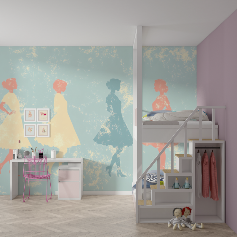Papier peint vintage fille mur chambre fille
