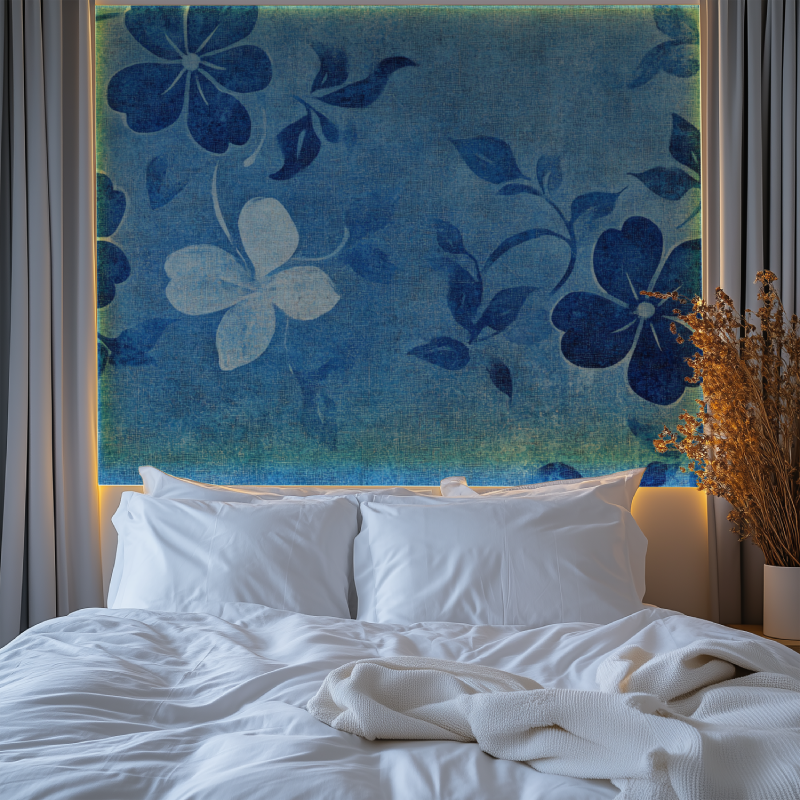Papier peint vintage fleurs bleue chambre premium