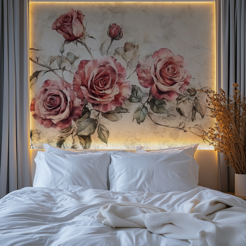 Papier peint fleur vintage rose chambre premium