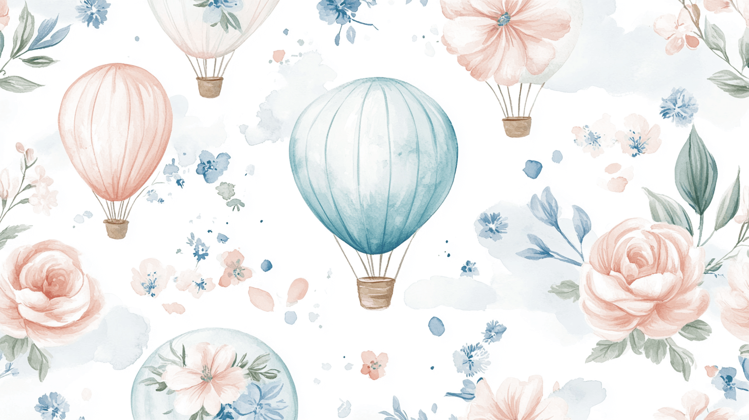 Papier Peint Montgolfière Et Fleurs Délicates