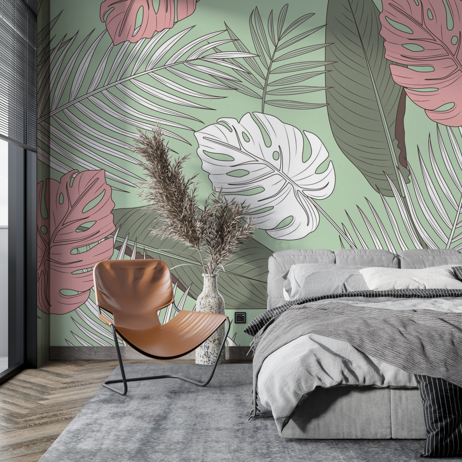 Papier Peint Vert D'eau Et Rose - tendance mur