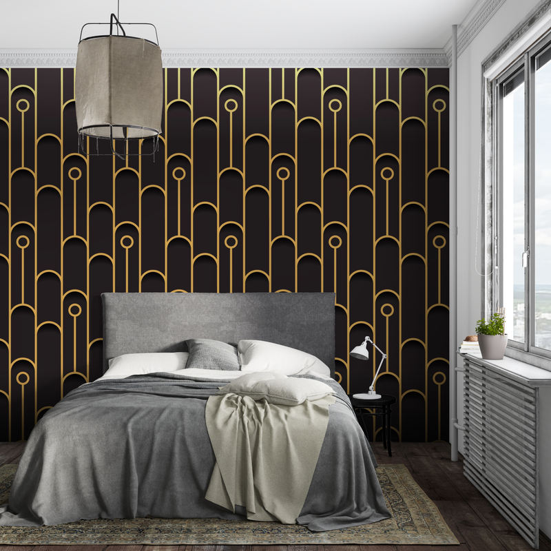 Papier Peint Noir Motif Doré - sur mesure