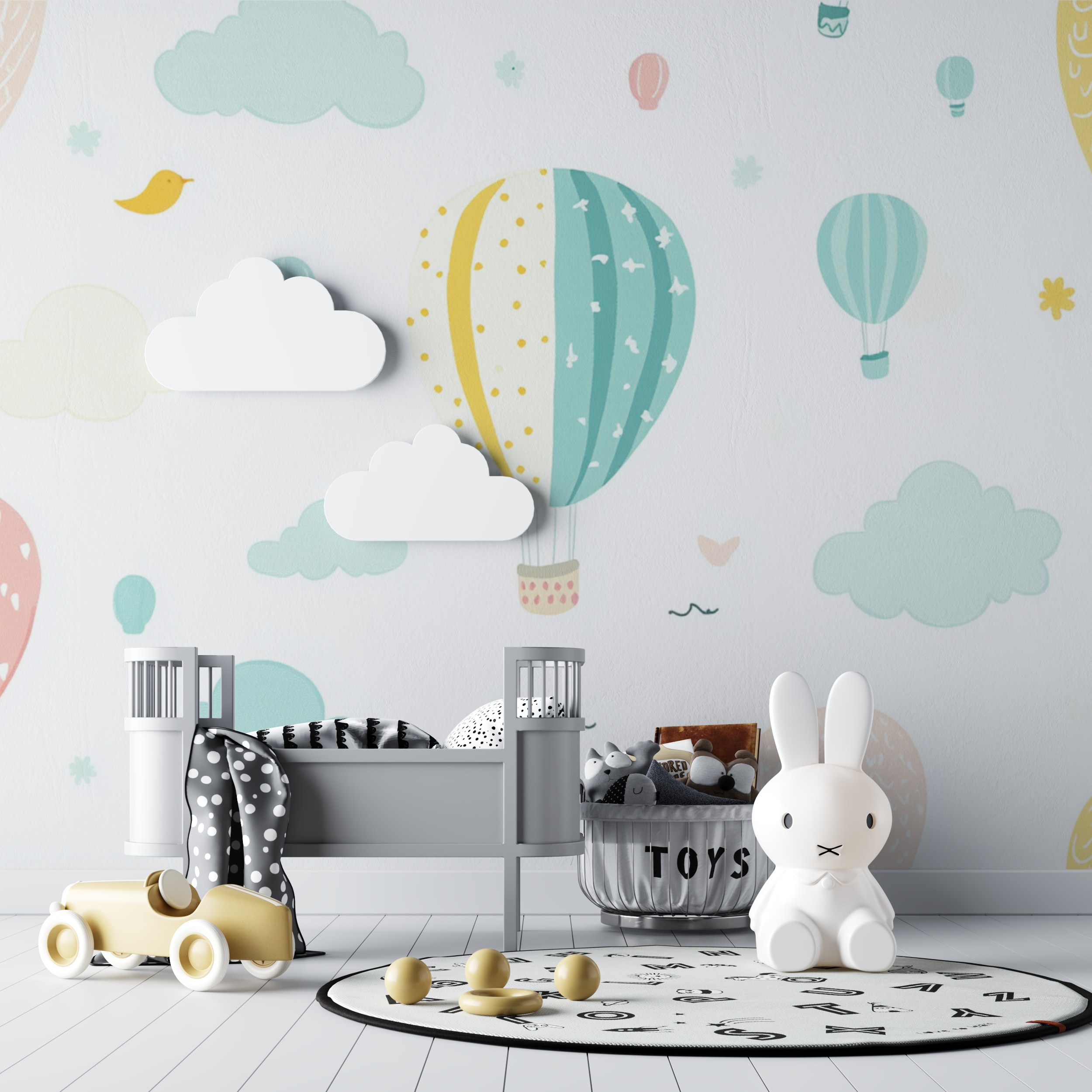 Papier peint montgolfiere et ballons colores bebe tipi