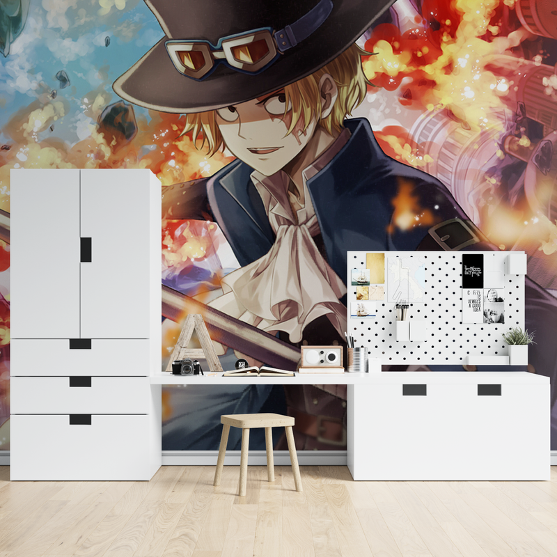 Papier Peint One Piece Sabo Mural - chambre garçon lit