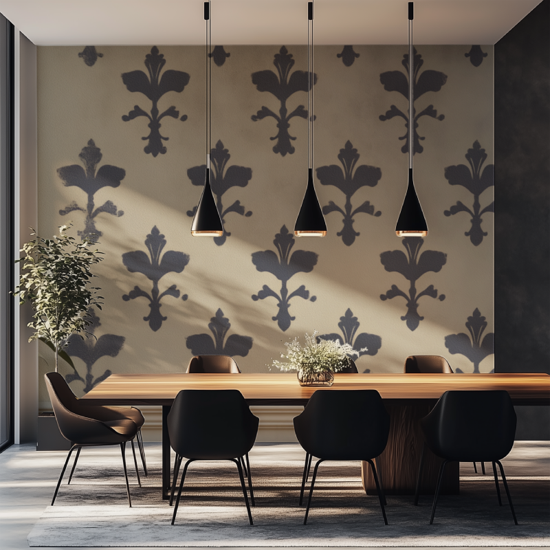 Papier peint vintage fleur de lys salle manger tapisserie