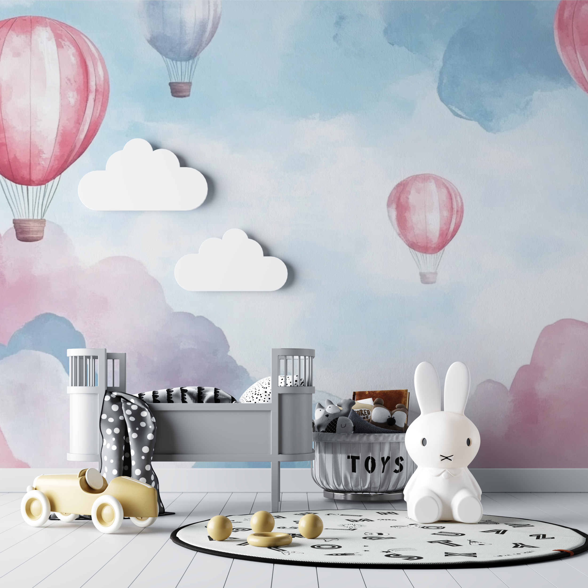 Papier peint montgolfiere et ciel de printemps bebe tipi
