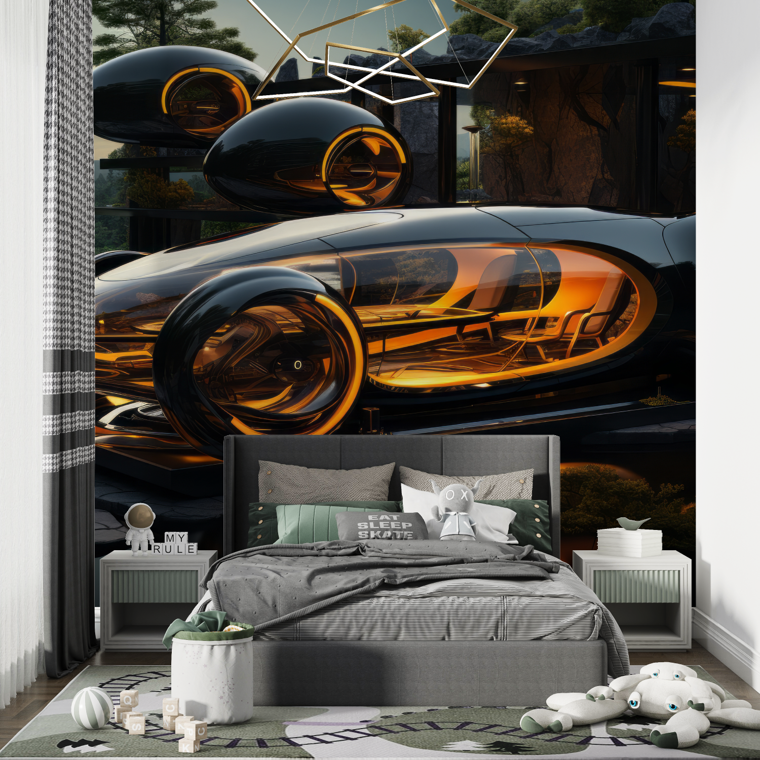 Papier peint 3d voiture maison chambre de garcon