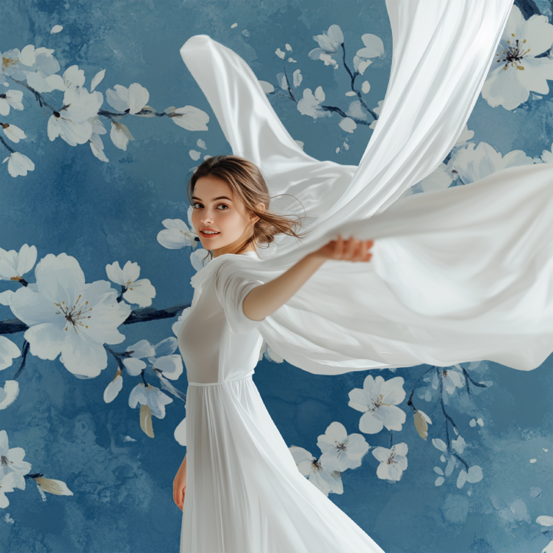 Papier peint fleur bleues de cerisier japonais modele
