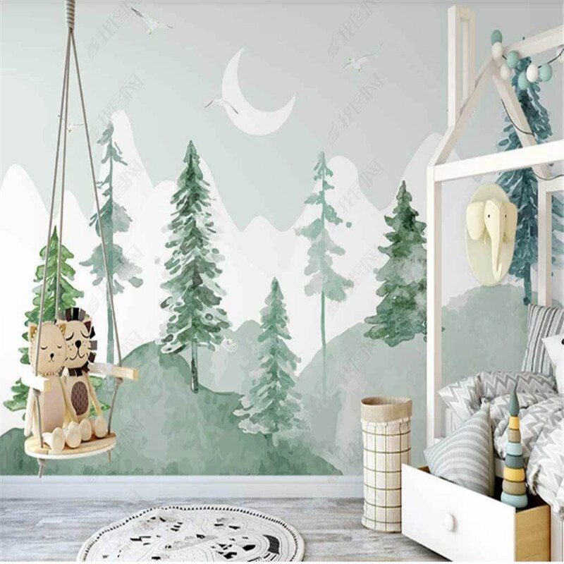 Classic Baby Wallpaper <br/> Green Forest Watercolor - Second Image