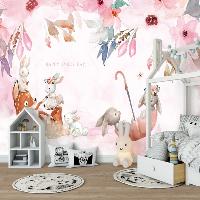 Papier Peint Animaux <br/> Parapluie et Fleurs