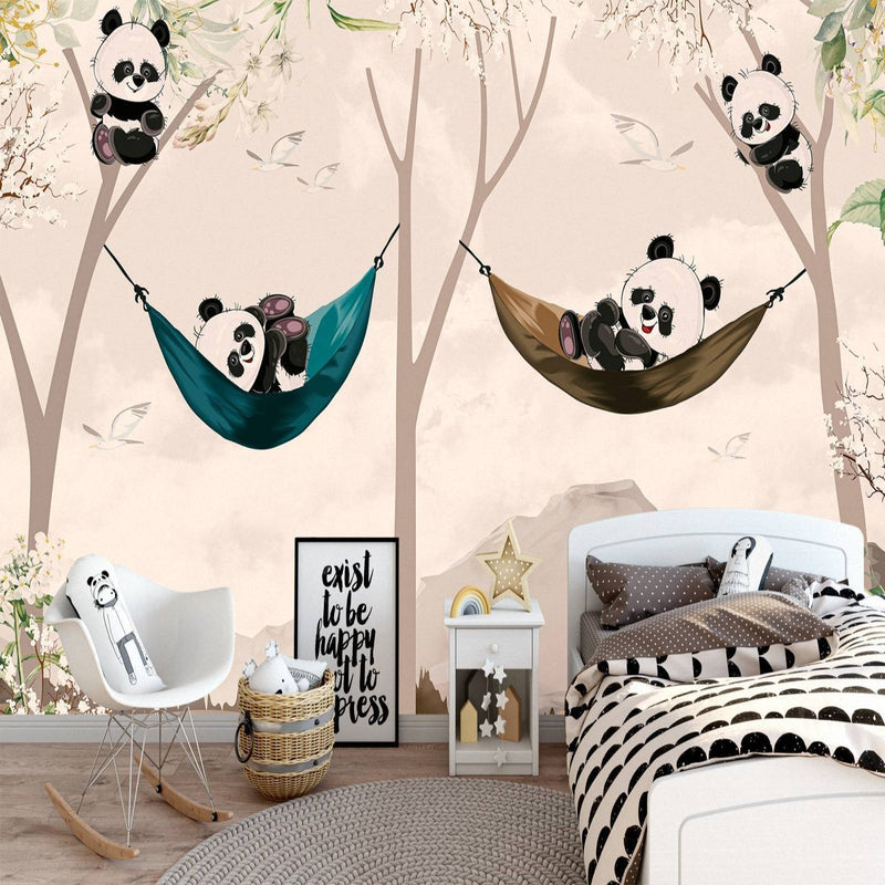 Carta da parati con animali <br/> Baby Panda e amaca