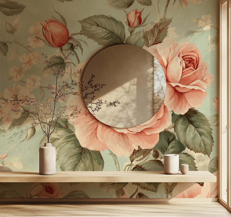 Papier peint xxl fleuri vintage miroir
