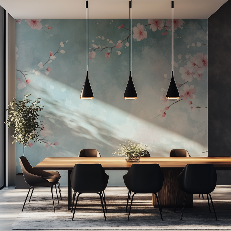Papier peint fleur cerisier salle manger tapisserie