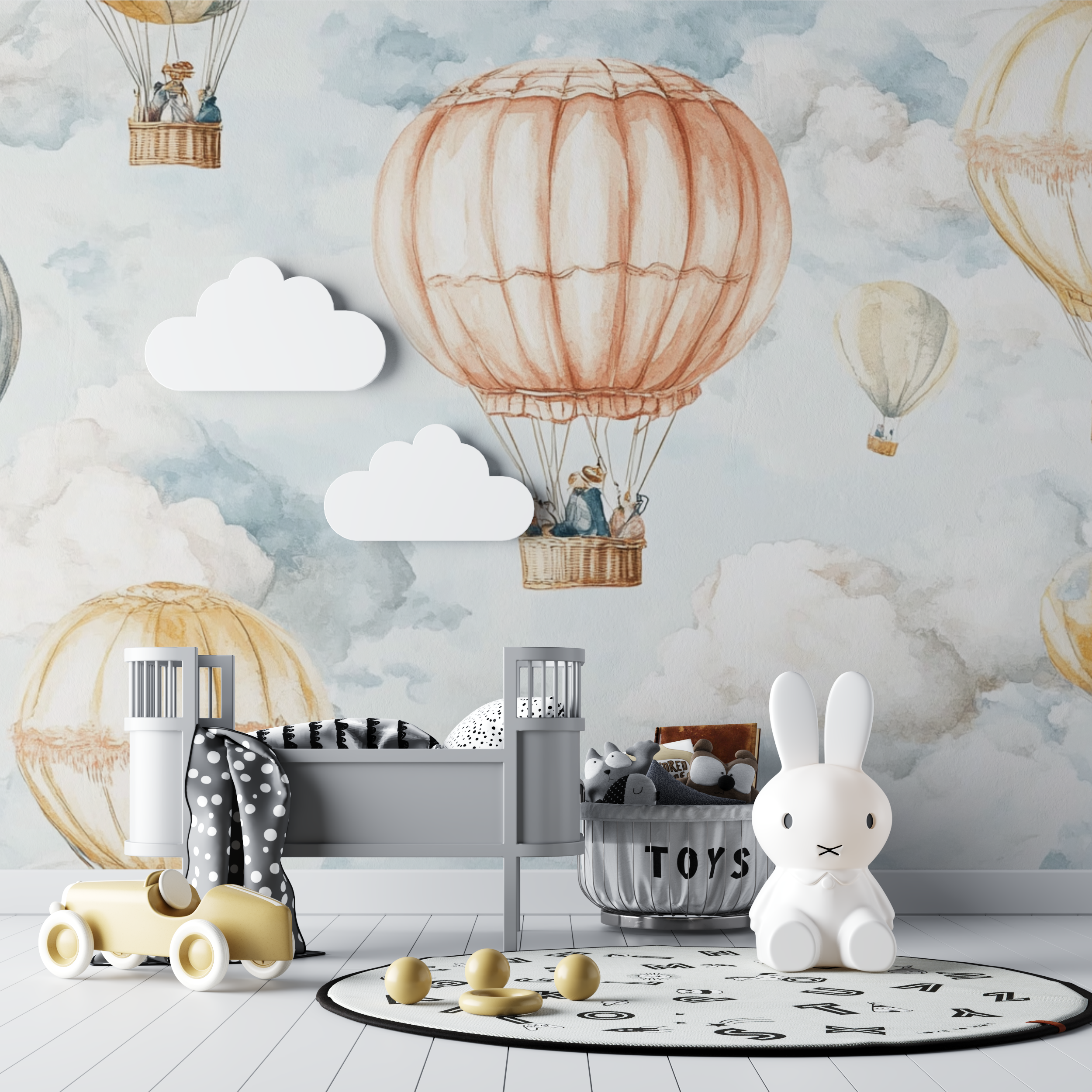Papier peint montgolfiere vintage en aquarelle bebe tipi