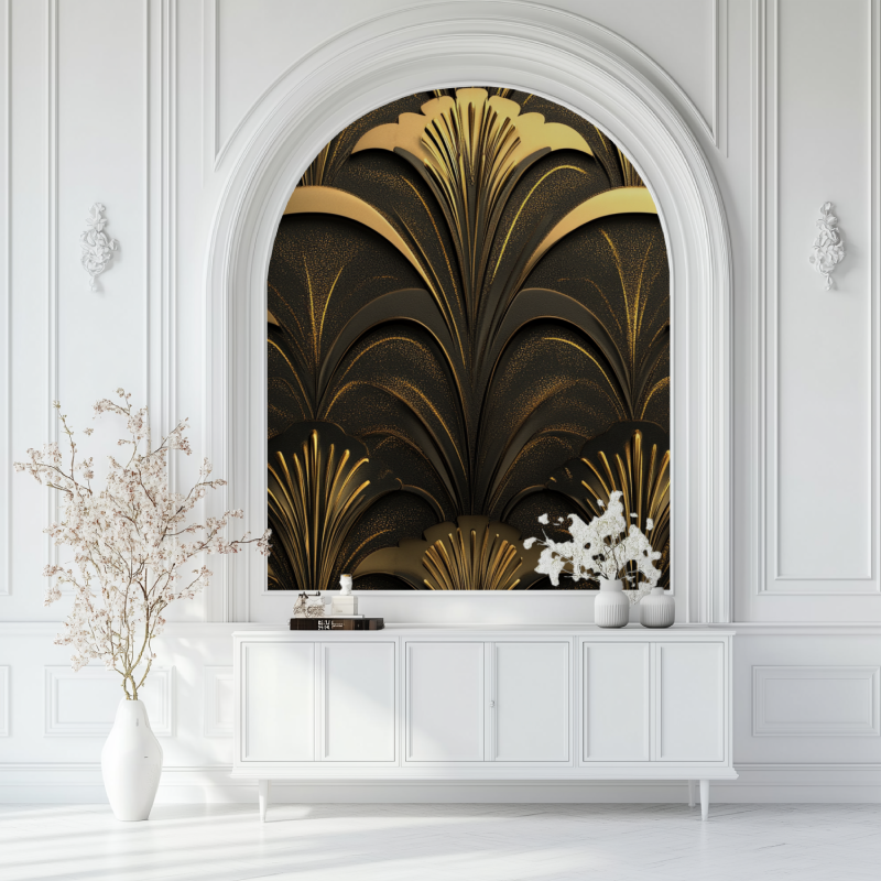 Papier peint vintage dore salon blanc