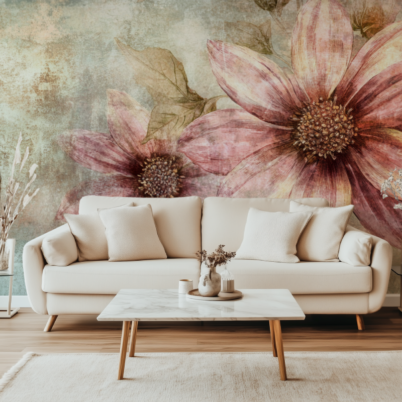 Papier peint vintage fleuri canape simple