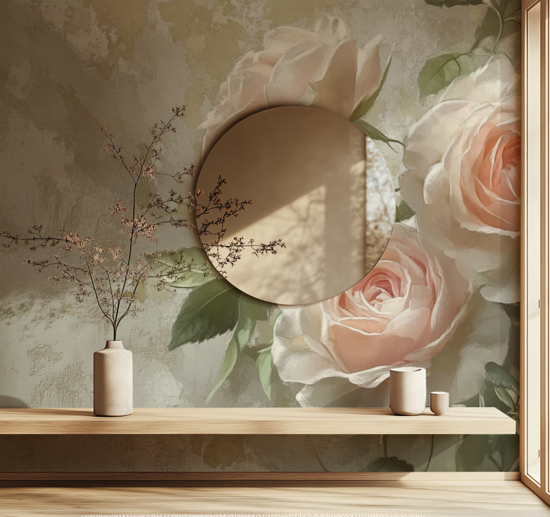 Papier peint vintage fleuri anglais miroir