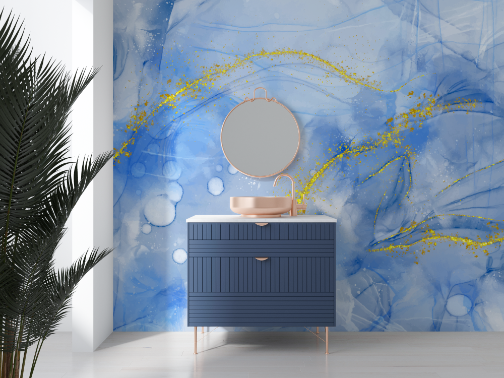 Papier peint abstrait bleu salle de bain salle deau