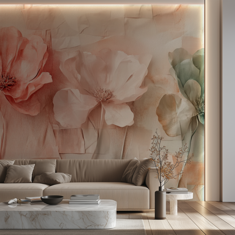 Papier peint grosse fleur vintage canape neon