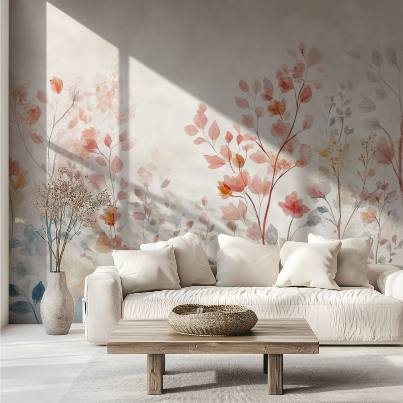 Papier peint arbre en fleurs canape tendance