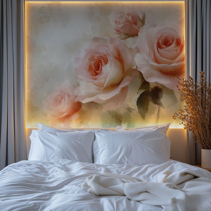 Papier peint fleur vintage rose chambre tendanc