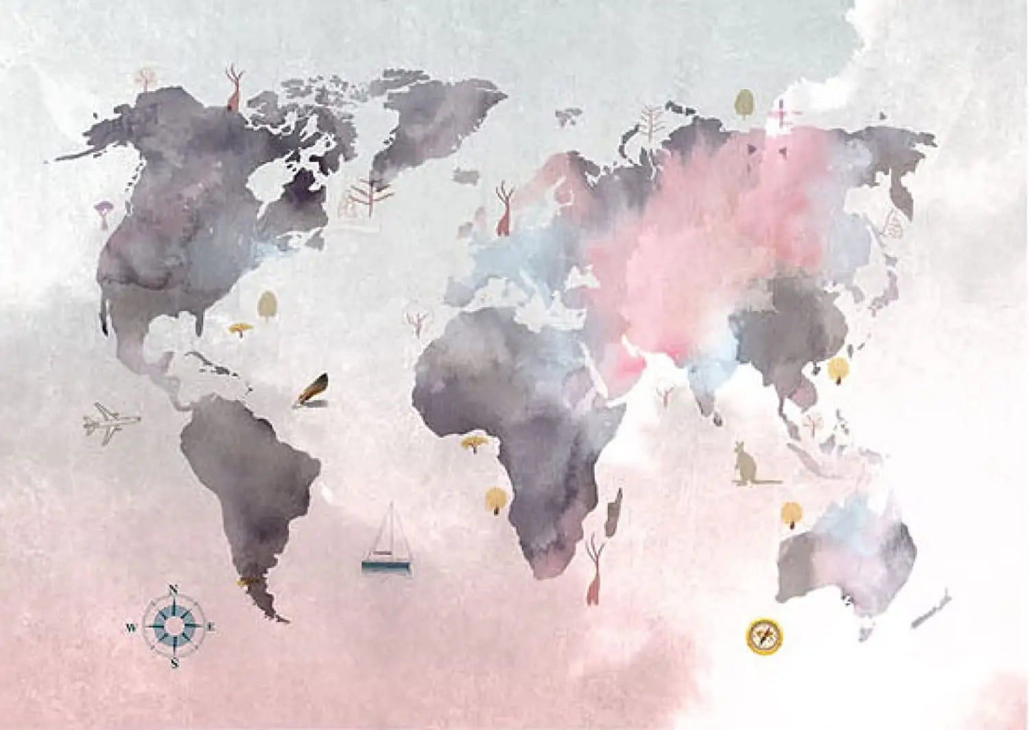 Pink and Gray World Map