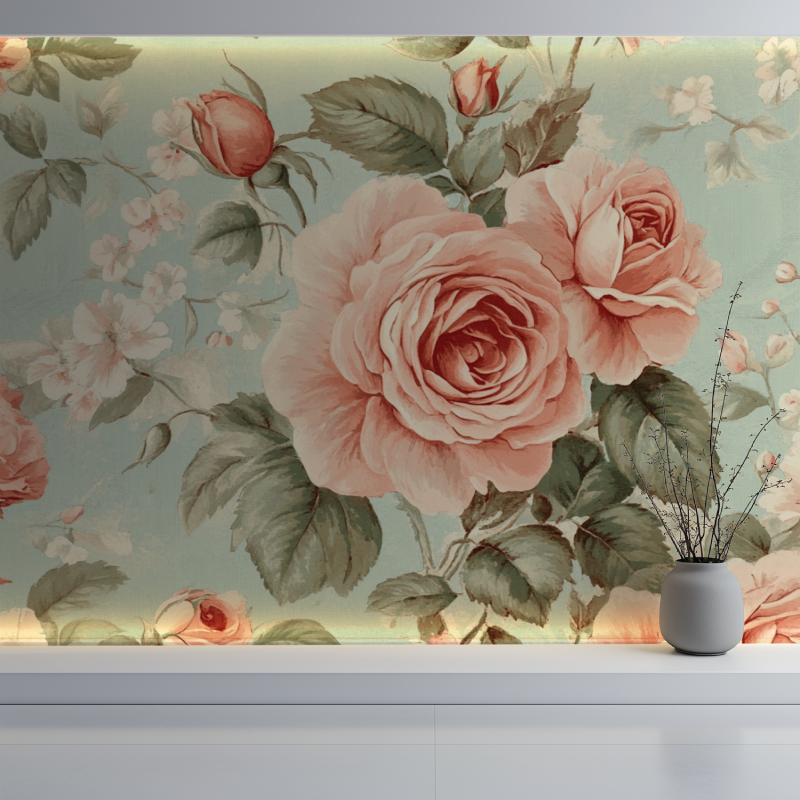 Papier peint xxl fleuri vintage mur blanc