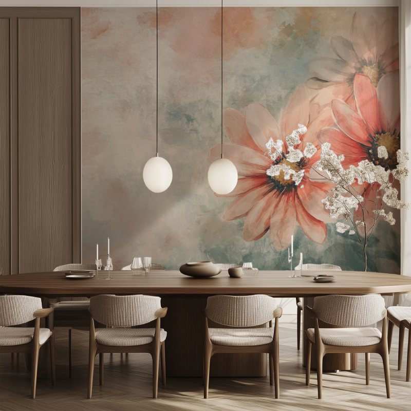 Papier peint mural fleur vintage salle manger tendance