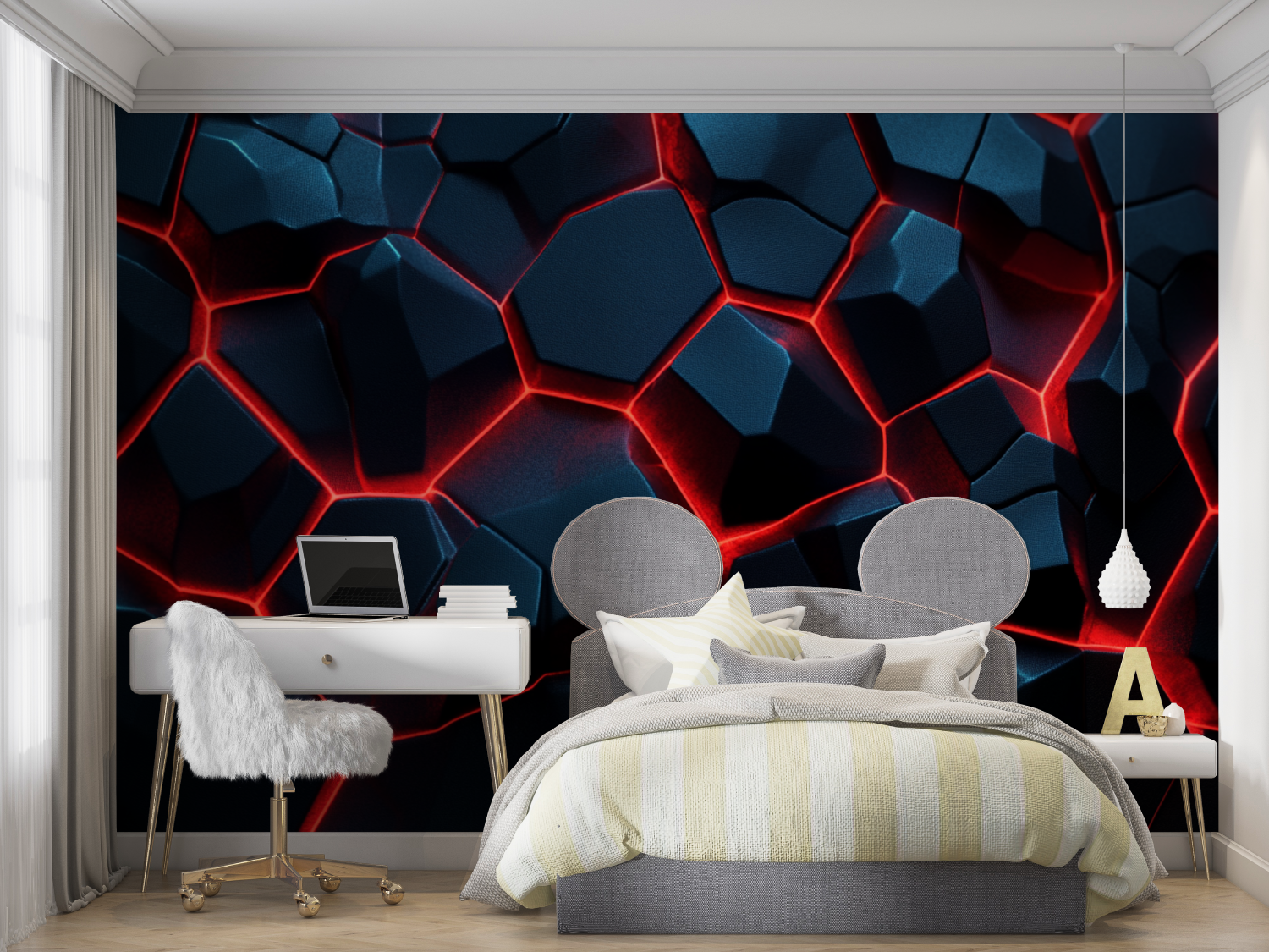 Papier peint neon gaming room noir mur chambre panoramique