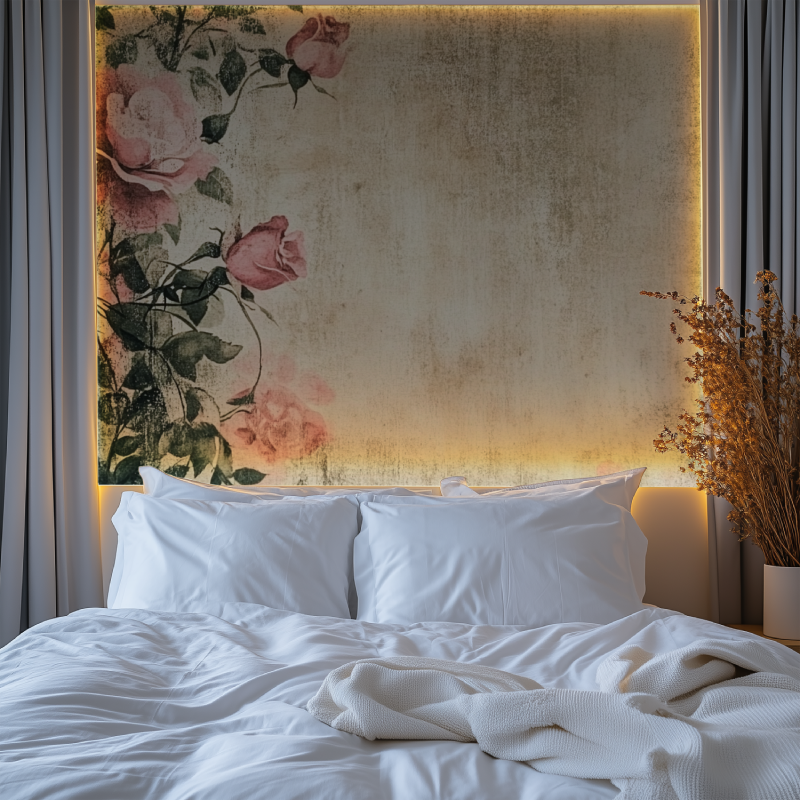 Papier peint vintage fleur rose chambre tendanc