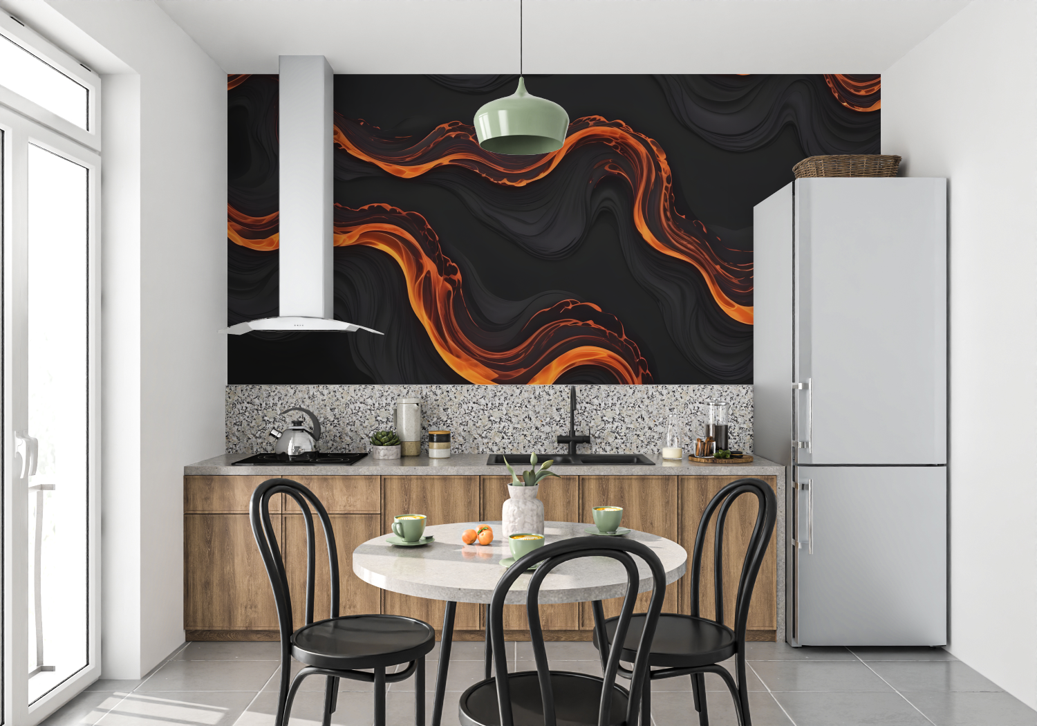 Papier Peint Orange Et Noir - tendance mur