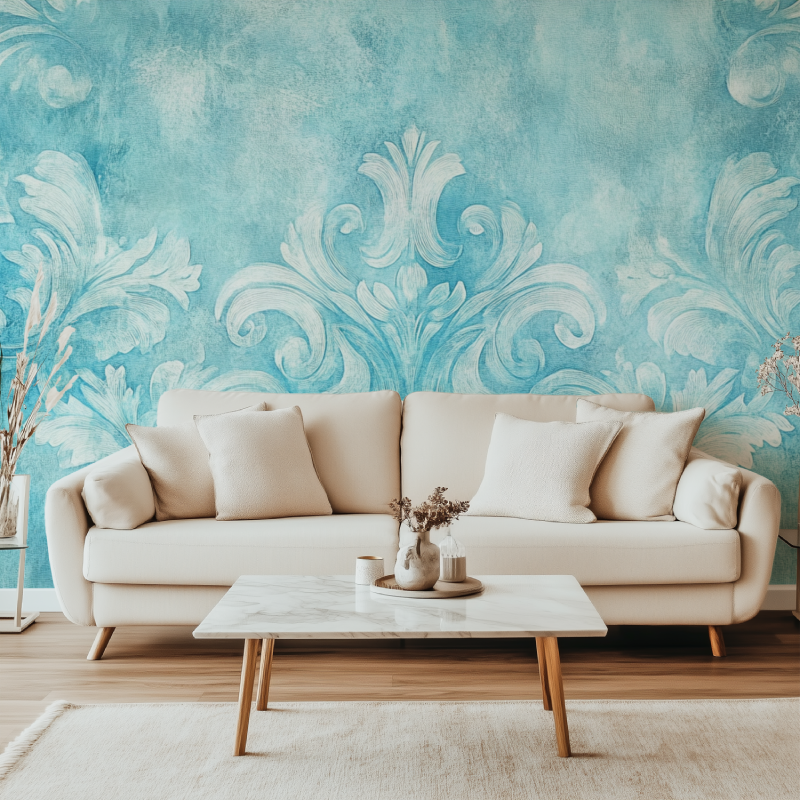 Papier peint vintage turquoise canape simple